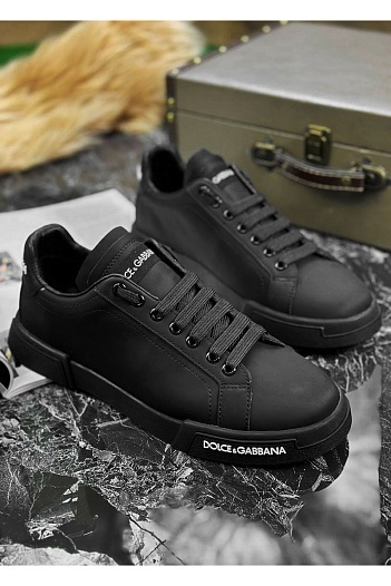 Чёрные кожаные кроссовки Dolce & Gabbana   