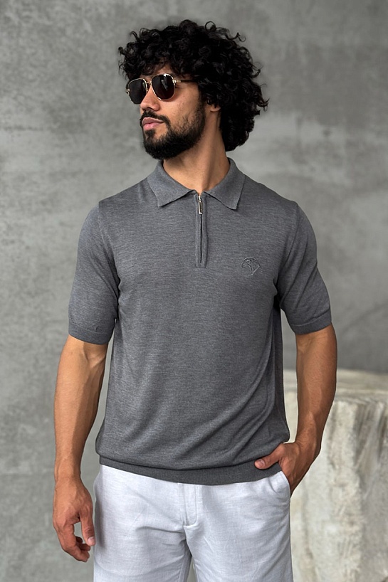 Мужское поло Stefano Ricci Eagle zip-neck - Grey