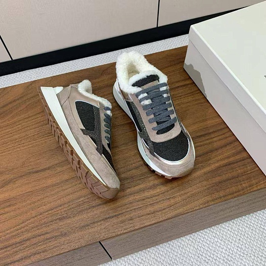 Женские замшевые кроссовки с мехом Brunello Cucinelli premium   