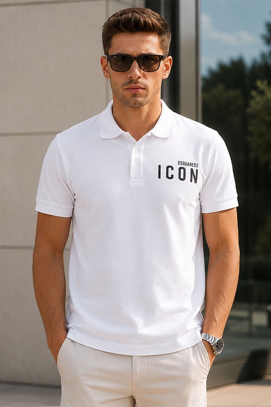 Мужское белое поло Dsquared2 ICON black-logo