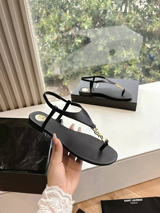 Женские кожаные сандалии Yves Saint Laurent Premium - Black