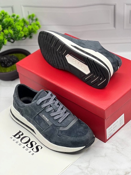 Мужские замшевые кроссовки Hugo Boss - Grey