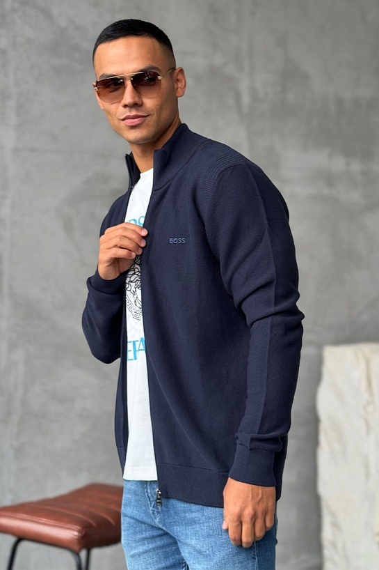 Тёмно-синяя кофта на молнии Hugo Boss logo-embroidered