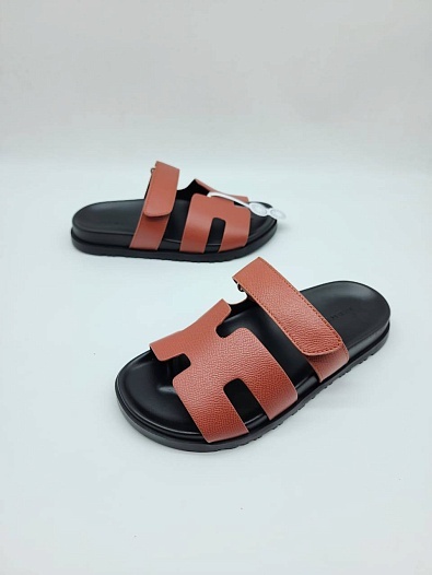 Женские кожаные сандалии Hermes Chypre - Brown / Black   