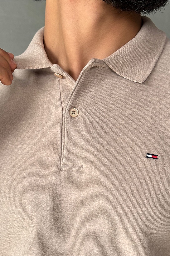 Бежевое поло с длинным рукавом Tommy Hilfiger
