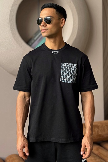 Чёрная оверсайз футболка Dior pocket logo   