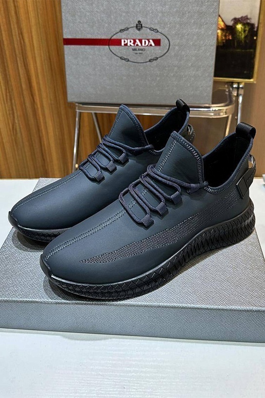 Мужские кожаные кроссовки Prada lace-up - Navy