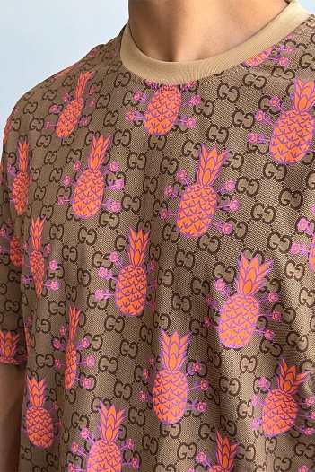 Брендовая оверсайз футболка Gucci Pineapples - Brown   