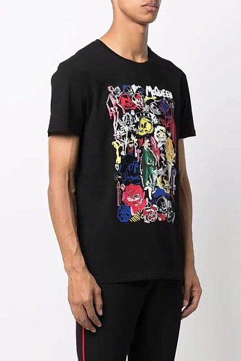 Мужская чёрная футболка Alexander McQueen graphic skull   