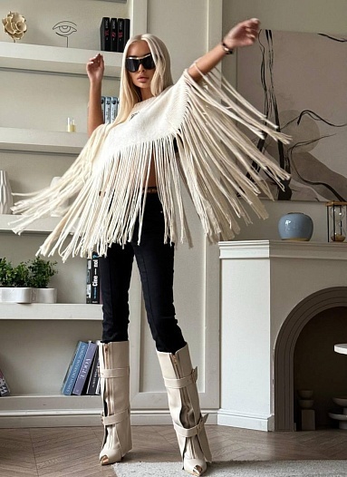 Женское шерстяное пончо Loewe premium - White   