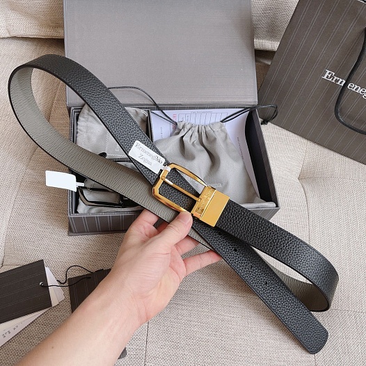 Двусторонний кожаный ремень Zegna Premium (длина 110 см, ширина 3.5 см)   