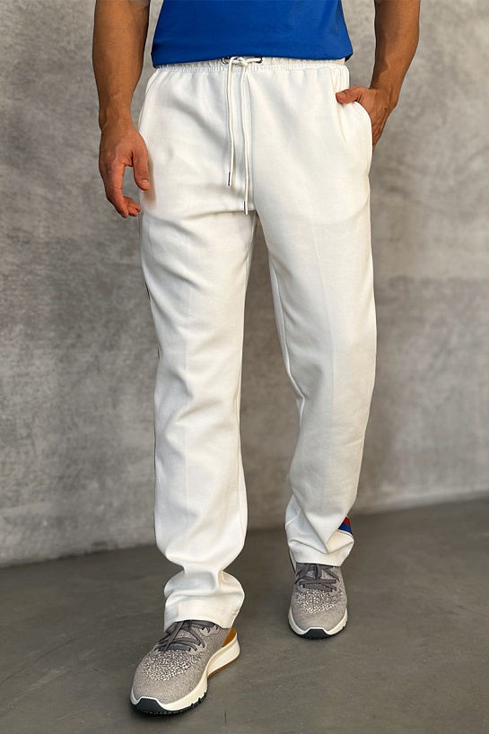 Белые спортивные штаны Moncler striped logo