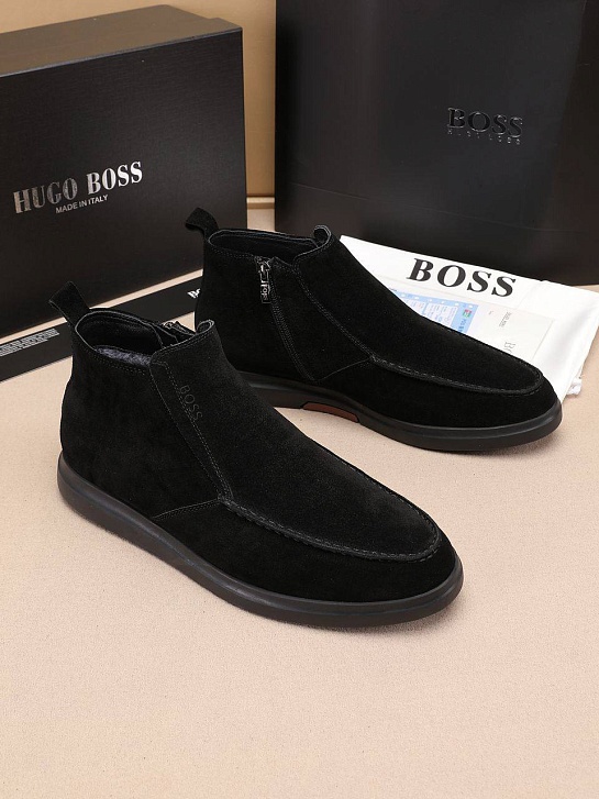 Замшевые лоферы с мехом Hugo Boss high-top - Black
