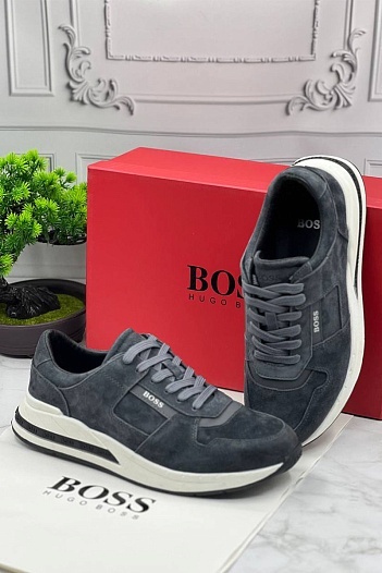 Мужские замшевые кроссовки Hugo Boss - Grey   