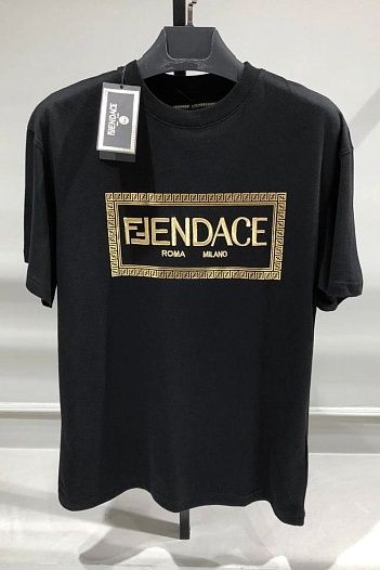 Чёрная футболка Collaboration Fendi x Versace Fendace Logo   