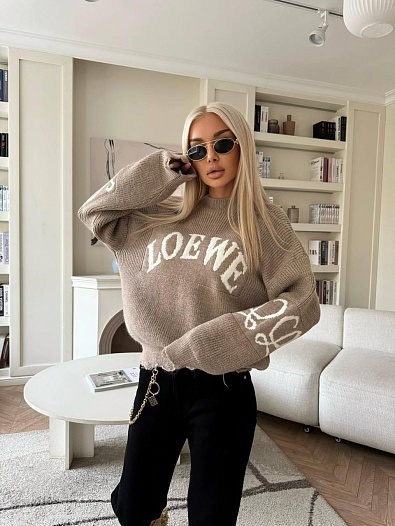 Женский шерстяной свитер Loewe premium - Beige   