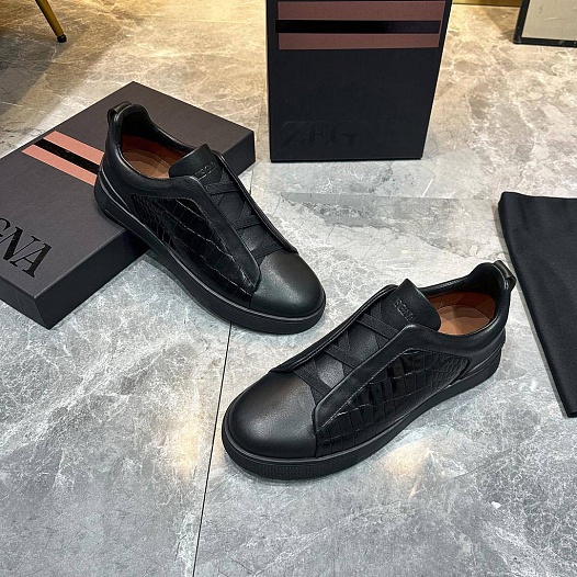 Мужские кроссовки Ermenegildo Zegna Triple Stitch Alligator - Black   