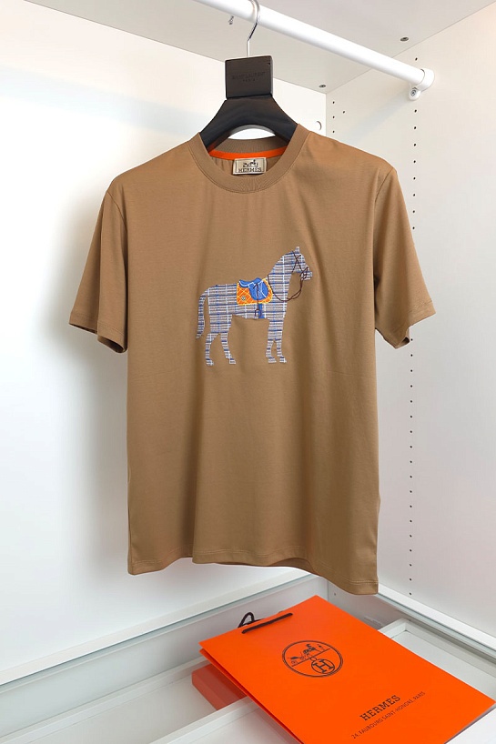 Мужская коричневая футболка Hermes premium