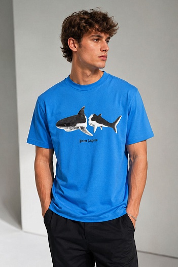 Синяя оверсайз футболка Palm Angels Shark   
