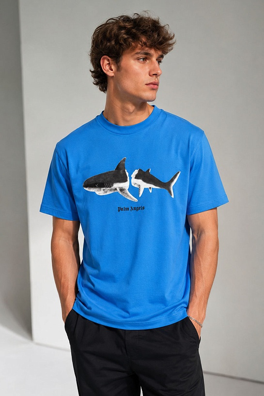 Синяя оверсайз футболка Palm Angels Shark