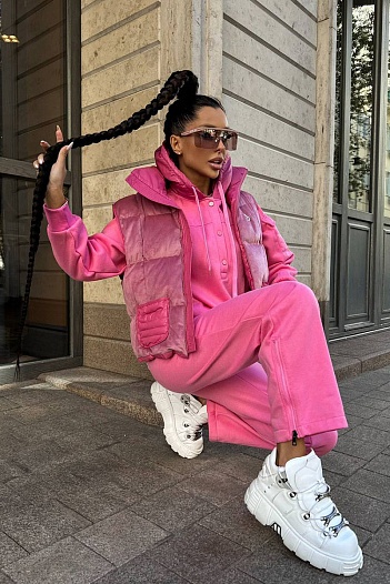 Женский розовый костюм тройка Moncler   