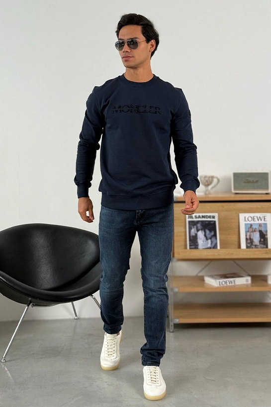 Тёмно-синий оверсайз свитшот Moncler logo-embroidered