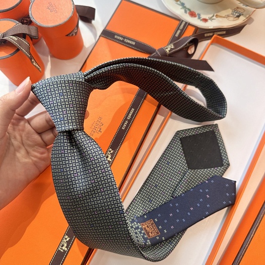 Галстук Hermes geometric logo-print premium - Black   