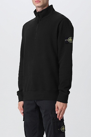 Мужская чёрная кофта с патчем на плече Stone Island Zip Neck   
