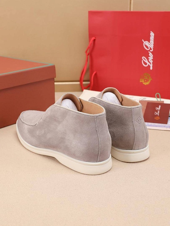 Замшевые лоферы с меховой стелькой Loro Piana Open Walk - Grey