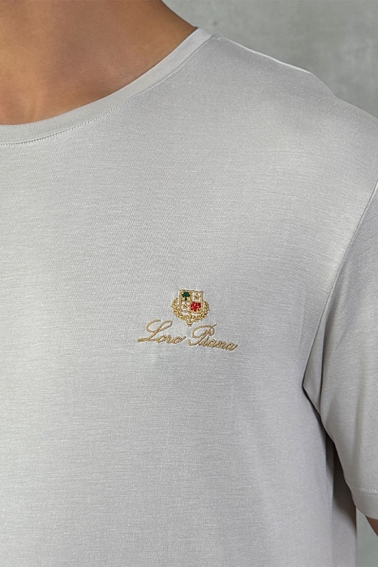 Мужская серая футболка Loro Piana logo-embroidered