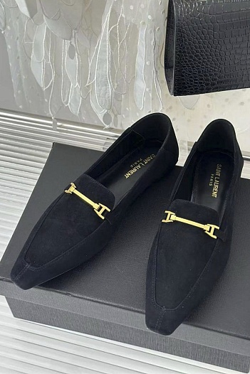 Женские замшевые лоферы чёрного цвета Yves Saint Laurent premium   