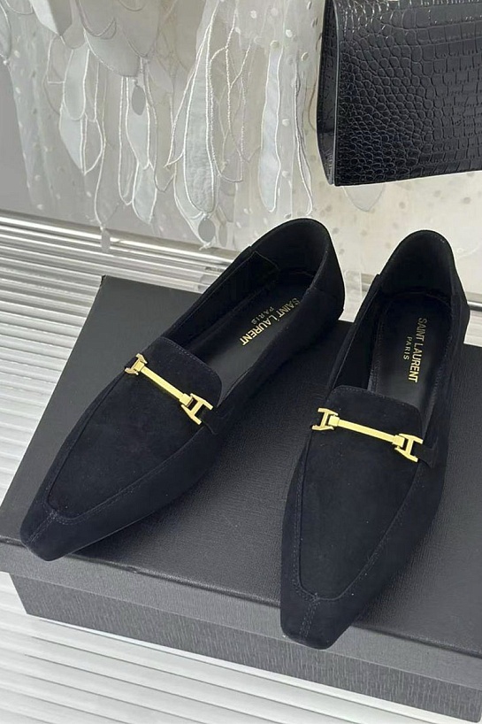 Женские замшевые лоферы чёрного цвета Yves Saint Laurent premium