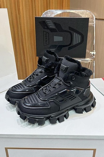 Высокие кроссовки с мехом Prada Cloudbust Thunder - Black   