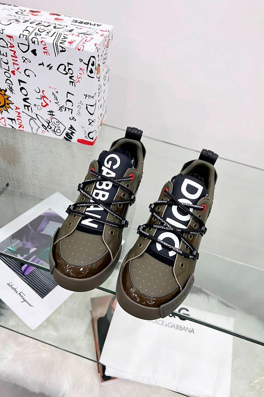 Коричневые кожаные кроссовки Dolce&Gabbana