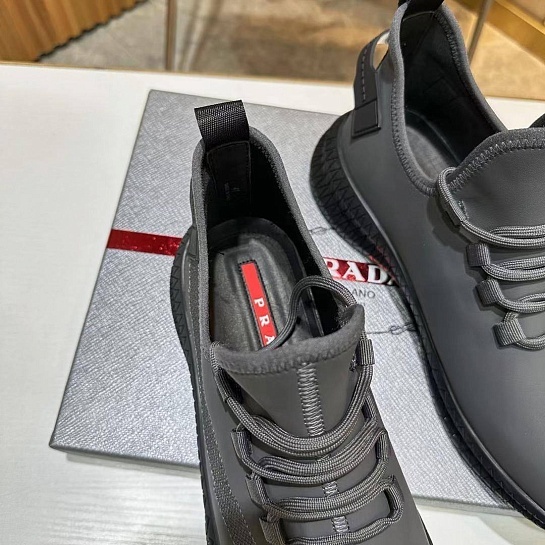 Мужские кожаные кроссовки Prada lace-up - Grey