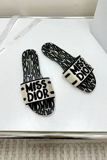 Женские шлёпанцы Dior Dway Premium - Black   