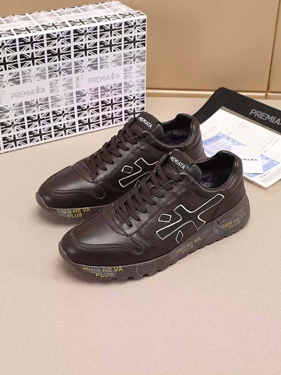 Кожаные кроссовки с мехом Premiata low-top - Brown   