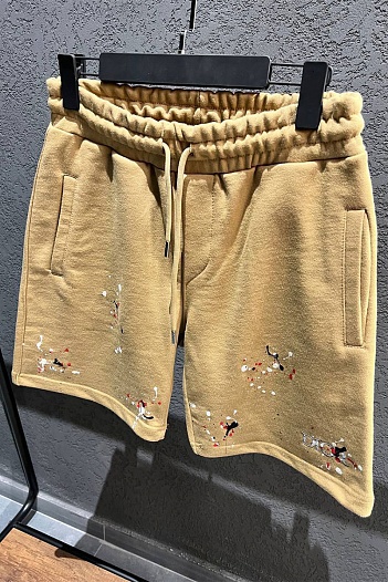 Бежевые мужские шорты Dior embroidered logo Paint Splatter   