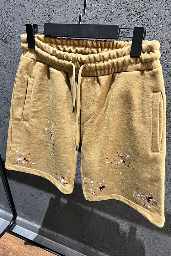 Бежевые мужские шорты Dior embroidered logo Paint Splatter