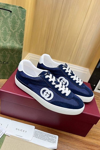 Женские замшевые кеды Gucci Premium - Blue   