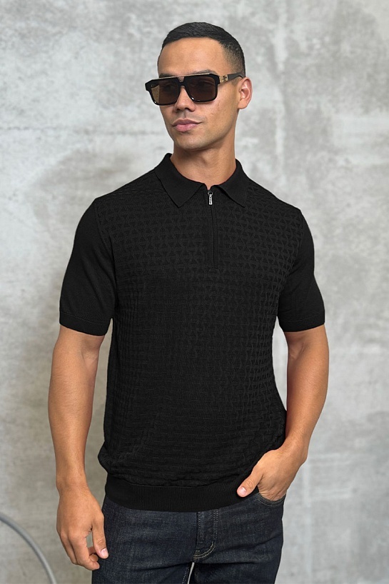 Мужское поло чёрного цвета Zilli zip neck