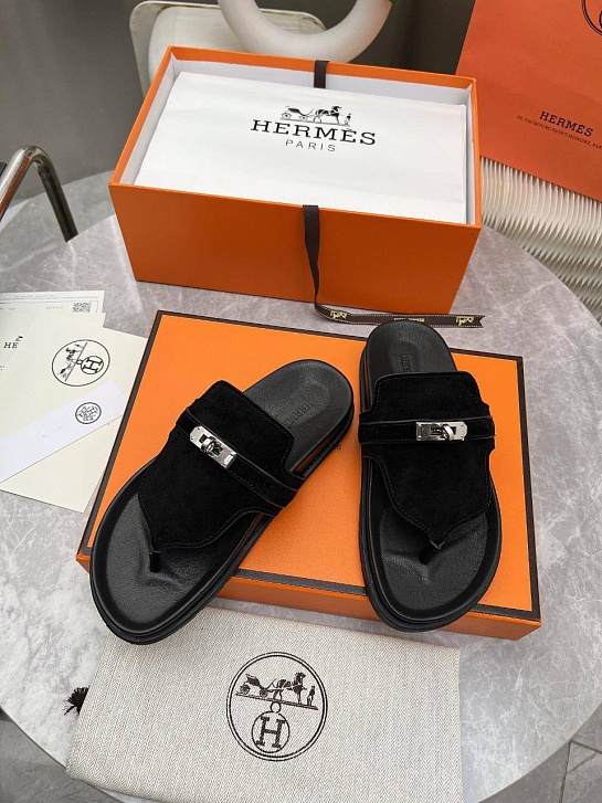 Женские кожаные шлёпанцы Hermes Empire premium