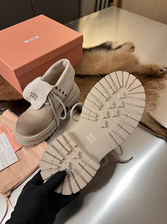 Женские замшевые ботинки MIU MIU premium - Beige