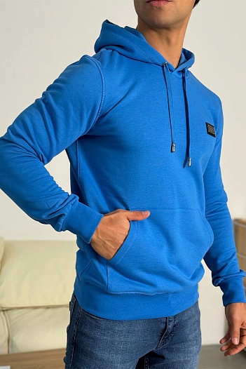 Мужское синее худи Dolce & Gabbana logo-plaque   