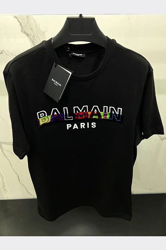 Чёрная мужская футболка Balmain textured-logo