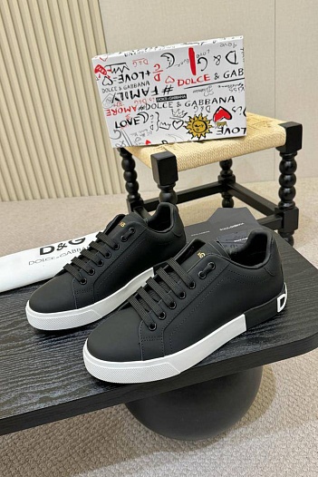 Кожаные кроссовки Dolce & Gabbana Portofino - Black   
