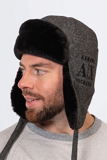 Шапка-ушанка серого цвета Armani Exchange   