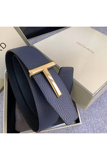 Кожаный тёмно-синий ремень Tom Ford   