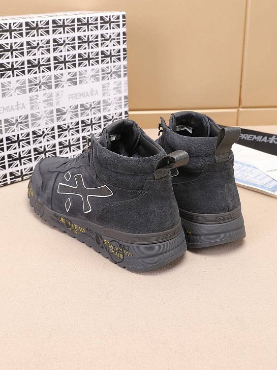 Замшевые кроссовки с мехом Premiata high-top - Grey
