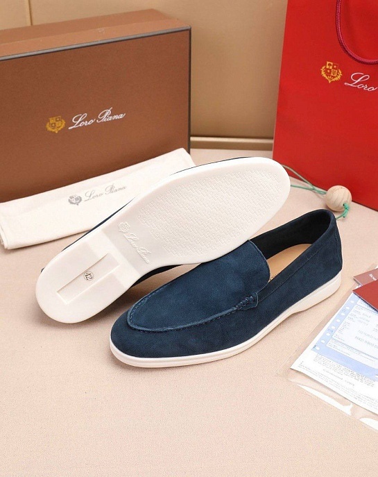 Мужские замшевые лоферы Loro Piana Summer Walk - Blue